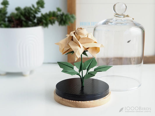Solid-Colored Origami Rose in Glass Dome – Personalized Anniversary & Valentine’s Keepsake Gift