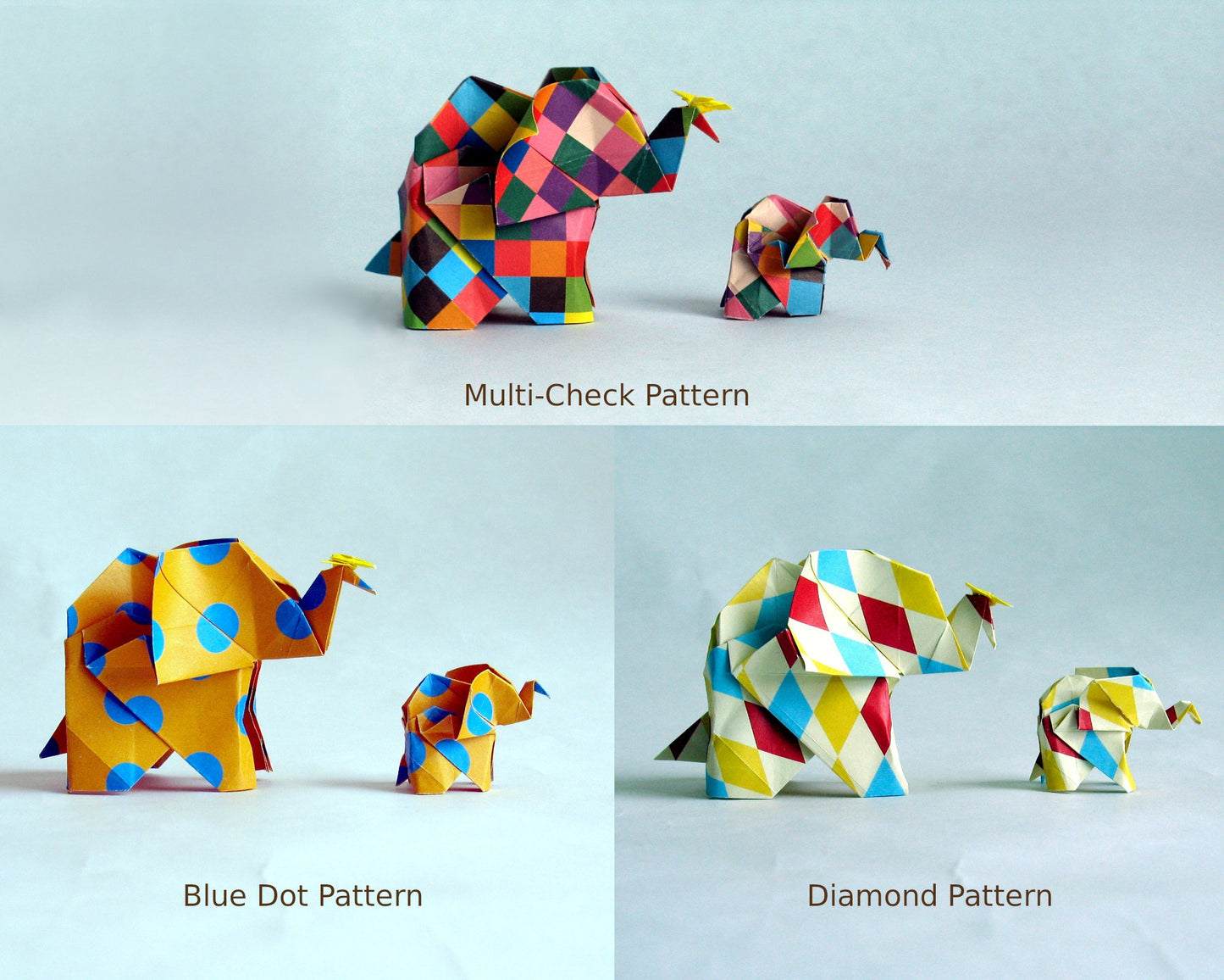 Origami Elephant Family: Handmade Paper Sculpture with Butterfly