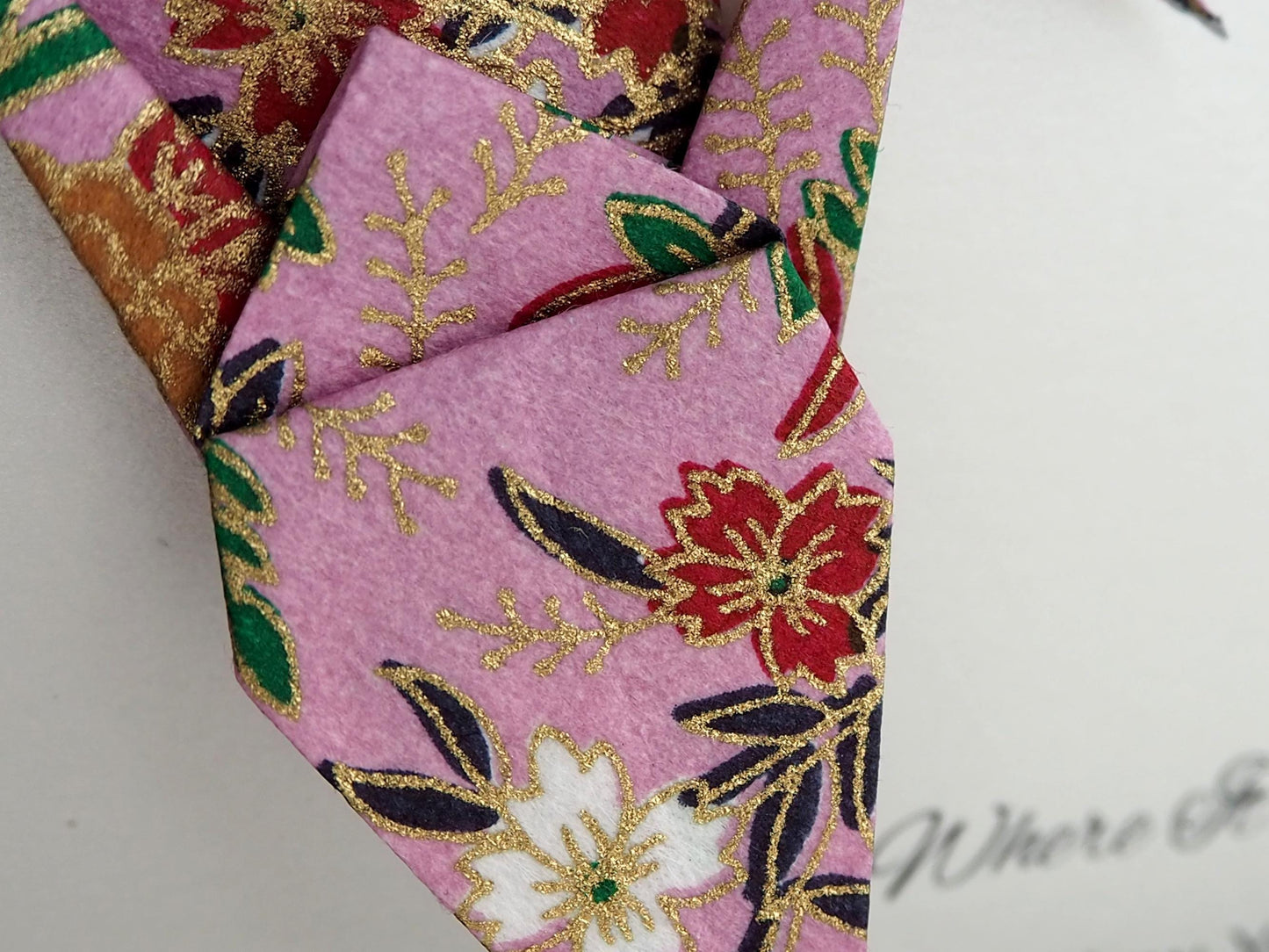 Origami Crane Art Frame – Vibrant Floral Patterns with Gold Accents, Japanese Washi Paper