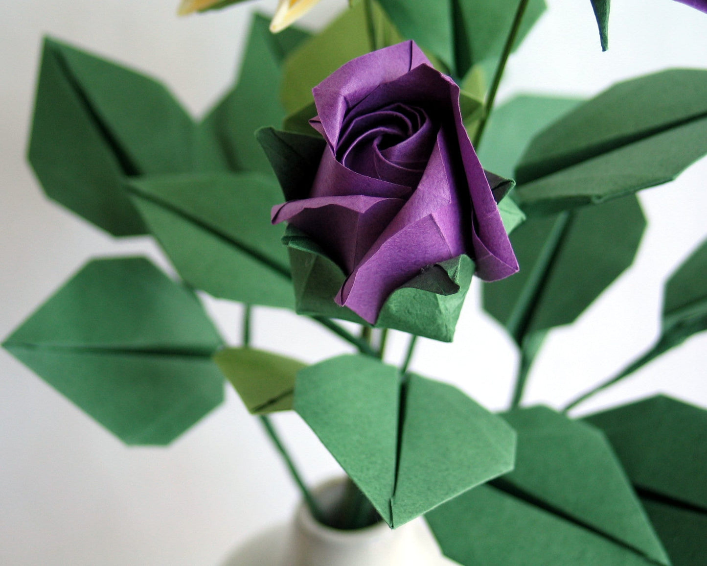 Purple Origami Rose, Cream Origami Rose, Origami Rose Bouquet, Paper Flower Bouquet, Origami Decoration, Paper Anniversary, Anniversary Gift