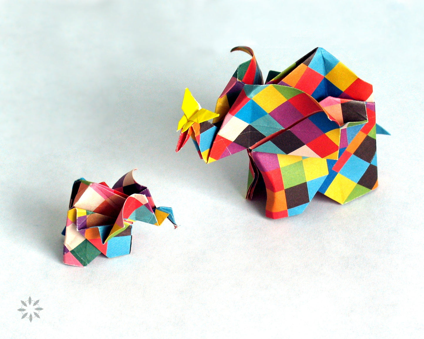 Origami Elephant Family: Handmade Paper Sculpture with Butterfly