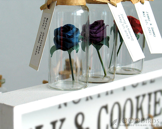 Personalized Mini Bottled Origami Rose: A Unique Artistic Greeting Card Alternative for Valentine's Day and Every Special Occasion