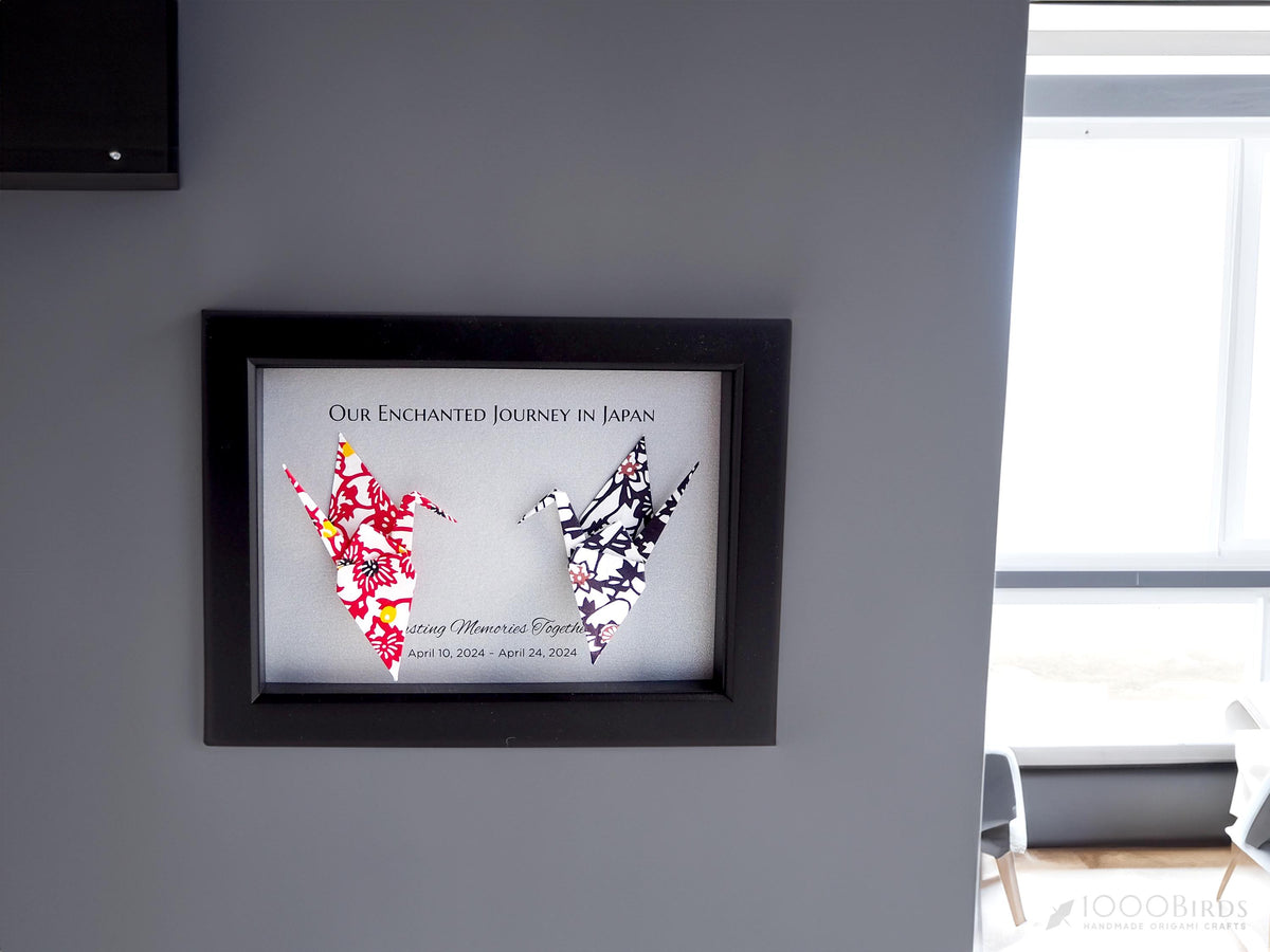 Japanese Yukata Pattern Origami Crane – Memorable Japan Trip Keepsake for Couples, Framed Art