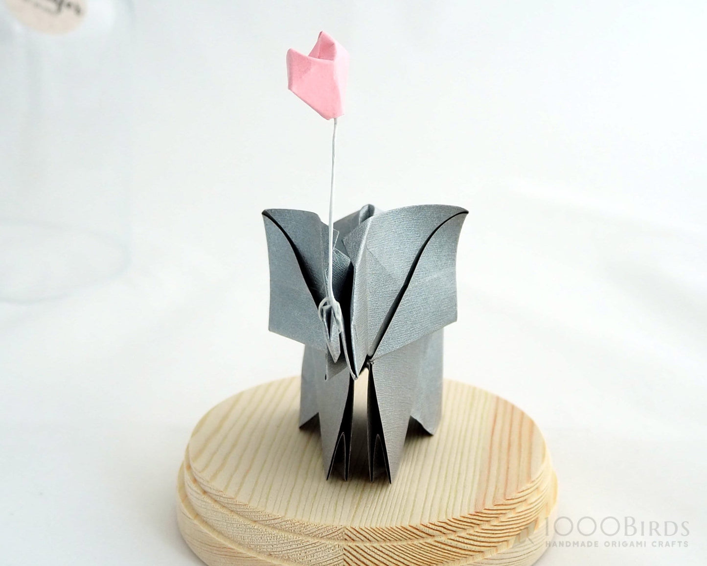 Origami Elephant & Balloon in Glass Cloche: Baby Shower Decor