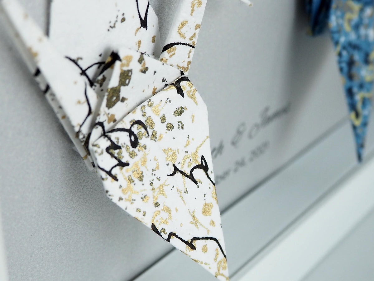 Origami Crane Art Frame – Deep North Journey Japanese Calligraphy, Japanese Handprinted Washi Paper
