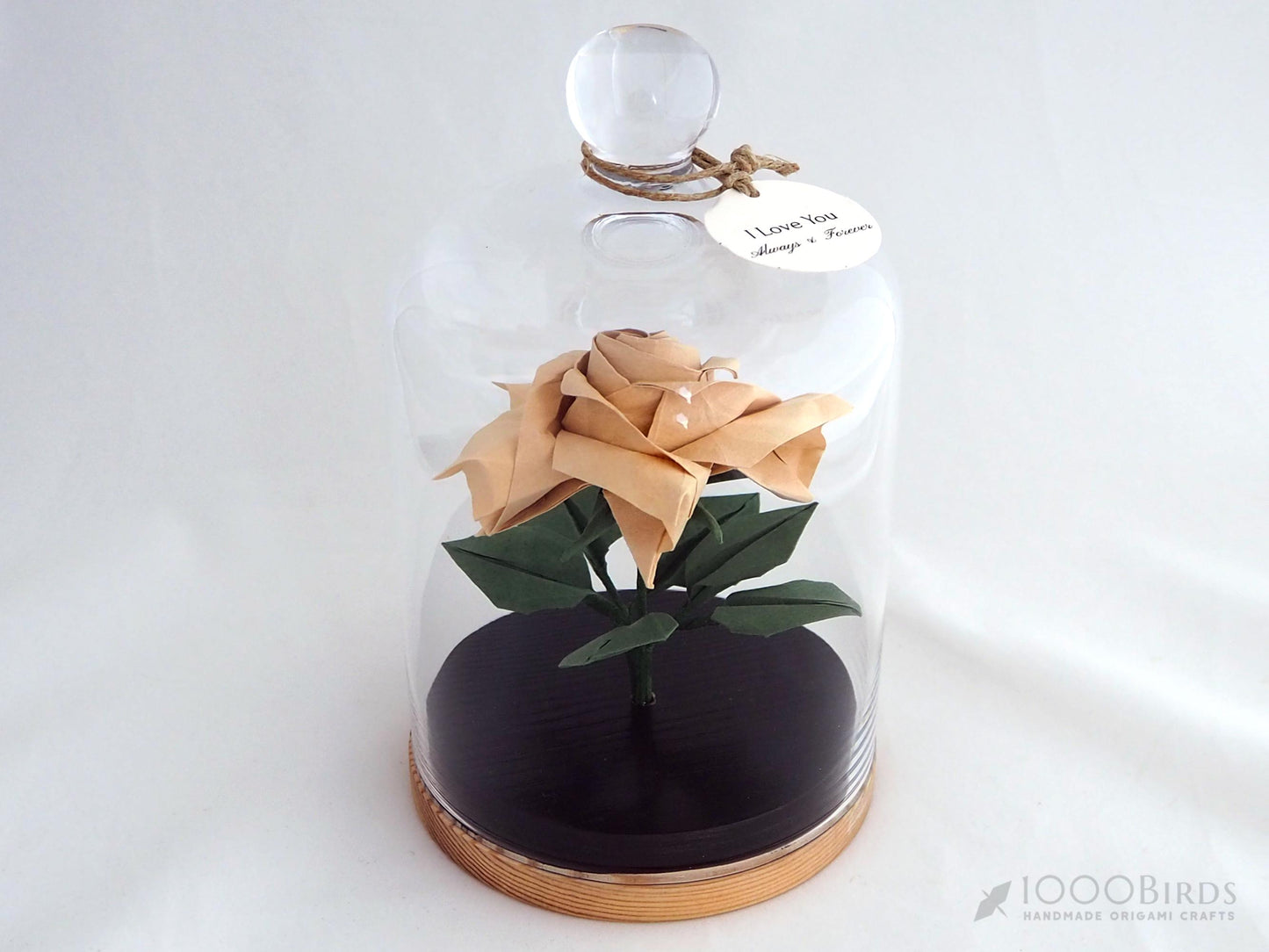 Solid-Colored Origami Rose in Glass Dome – Personalized Anniversary & Valentine’s Keepsake Gift