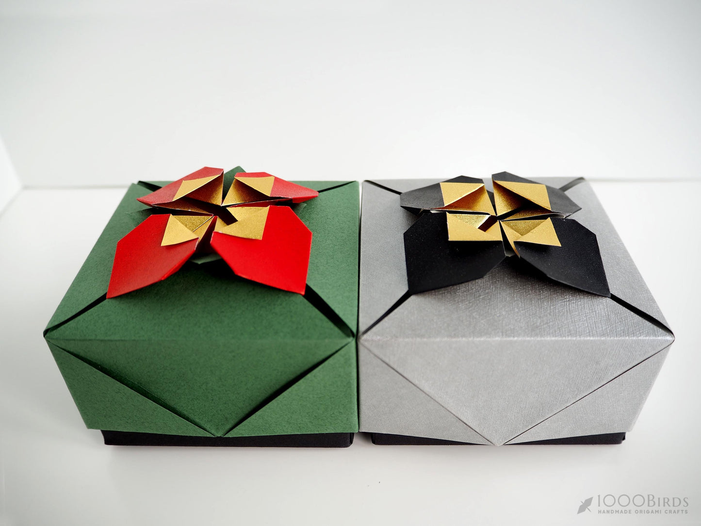 Eco-Friendly Christmas Gift Boxes – Red and Green or Gold, Silver and Black – Handcrafted Japanese Origami Box – For Holiday Gifts & Jewelry