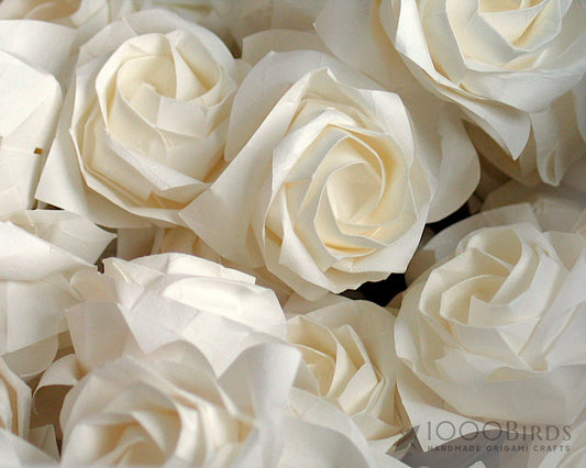 White Origami Rose Head: Handmade Japanese Paper Flower, DIY Decor