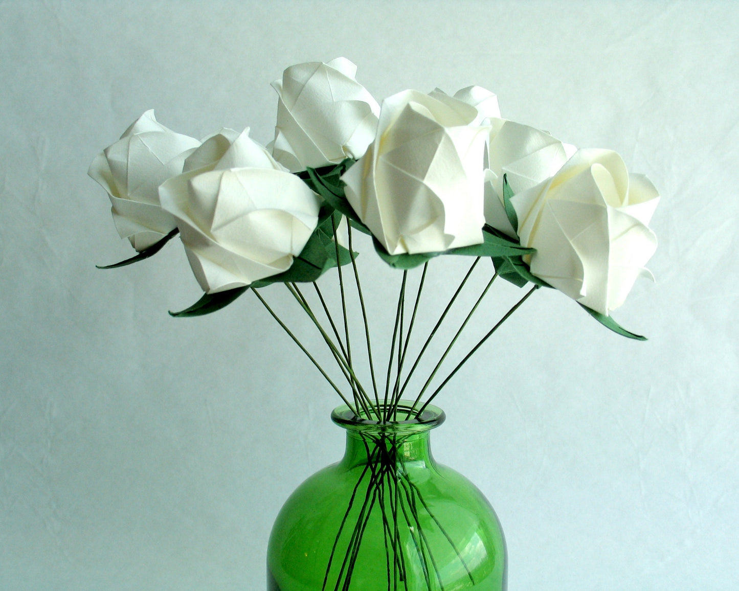 White Origami Rose Bouquet: 12 Handmade Paper Flowers