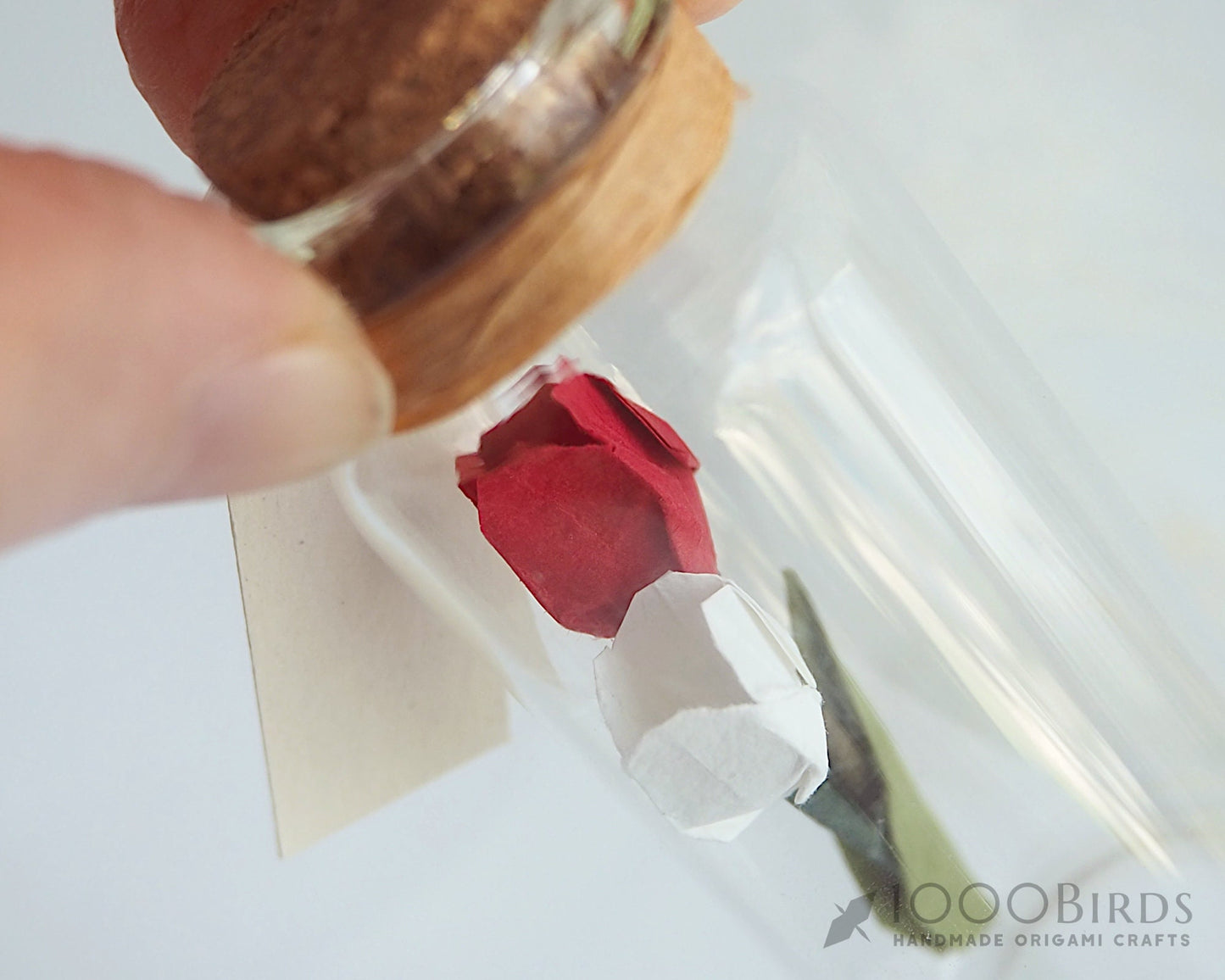 Handmade Origami Tulips in Glass Bottle - Unique Gift, Paper Trinket, Greeting Card Alternative, Trinket Shelf Decor