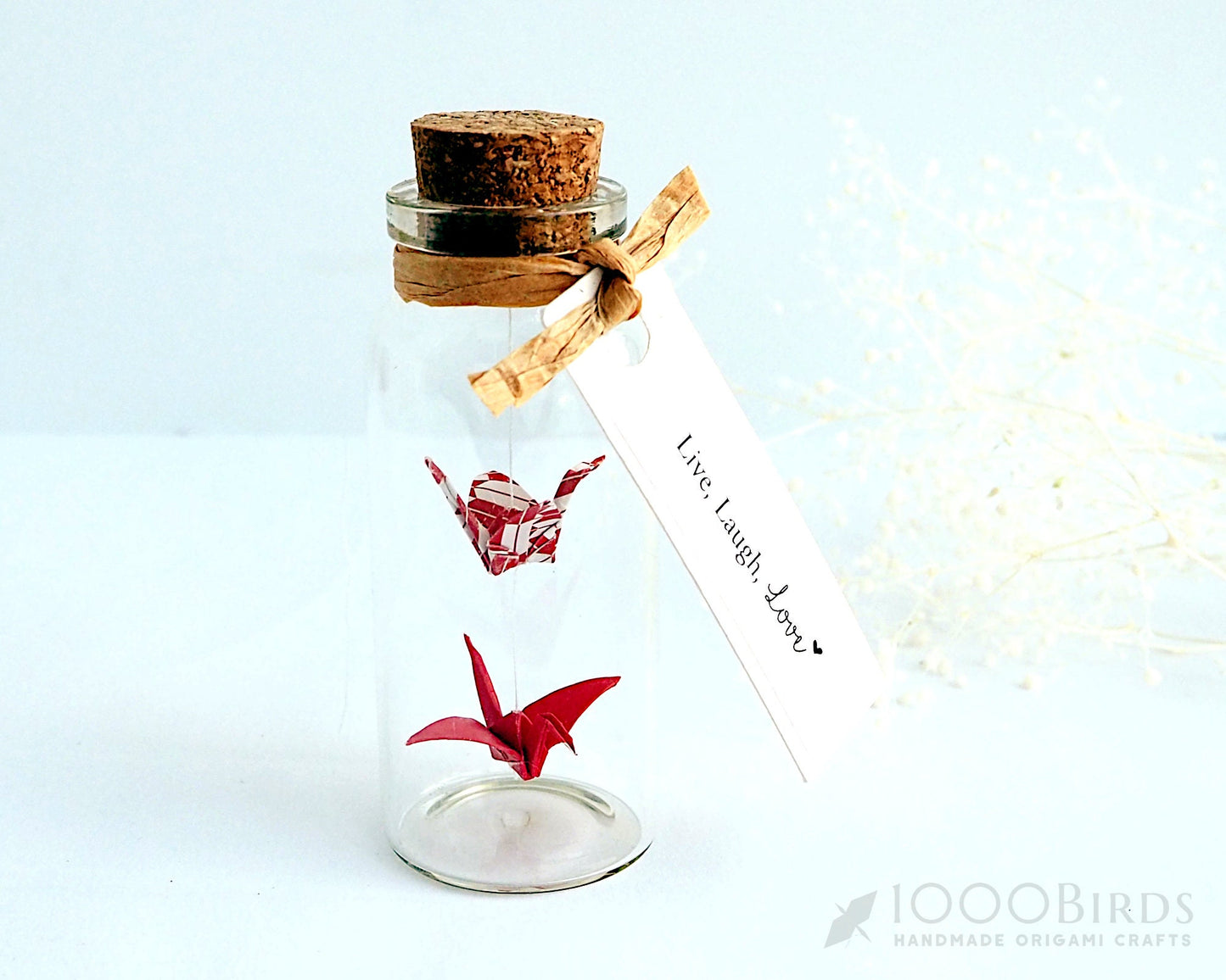 Two Tone Origami Paper Cranes in Mini Bottle with Personalized Tag, Personalized Gift, Best Friend Gift, Lucky Charms, Greeting Card