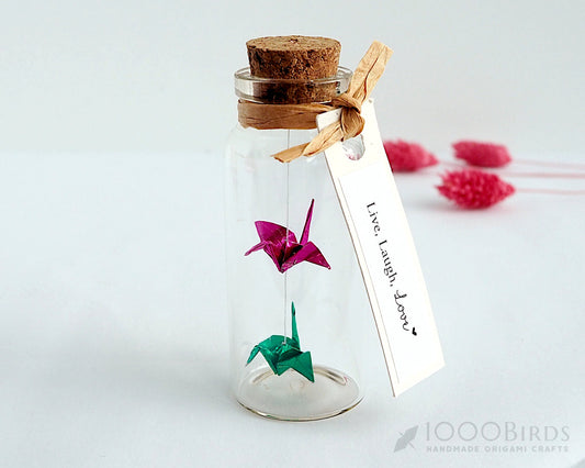 Metallic Color Gift, Origami Crane, Origami Decoration, Gift in Mini Bottle, Personalized Gift, Greeting Card, Mix and Match Colors
