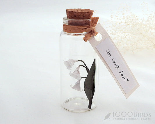 Lily of the Valley, Origami Lily of the Valley, Origami Paper Lily, Mini Glass Bottle, Personalized Gift, Paper Anniversary, Wish Bottle