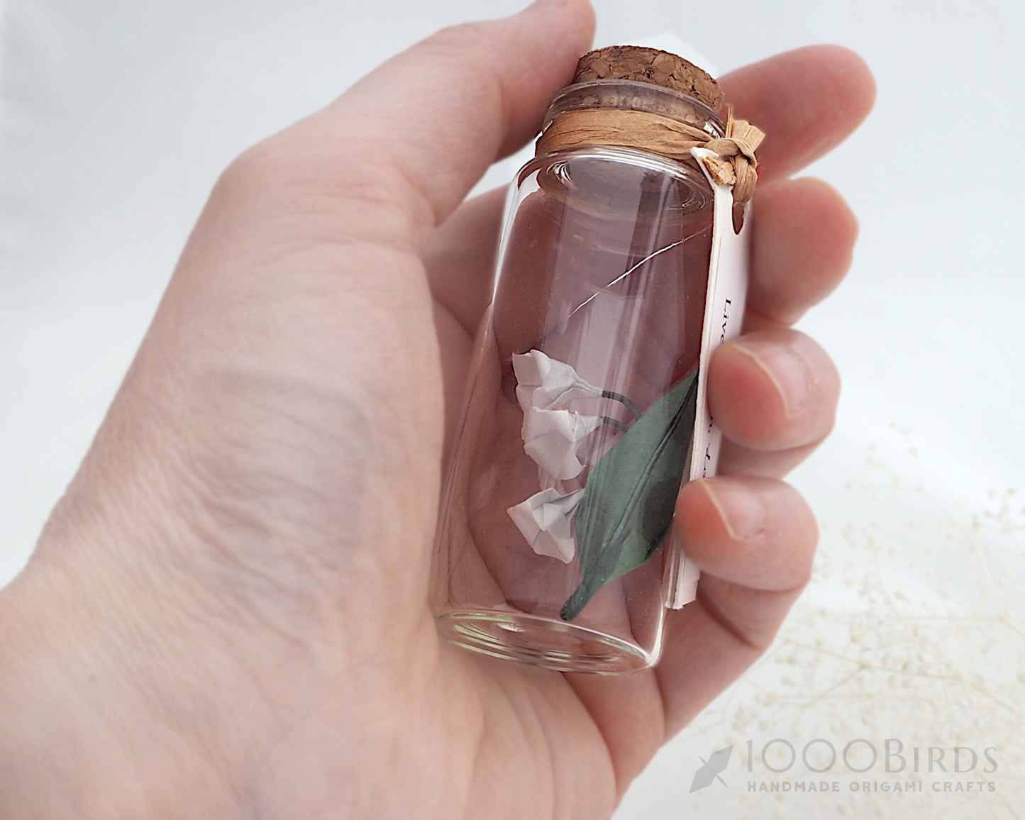 Lily of the Valley, Origami Lily of the Valley, Origami Paper Lily, Mini Glass Bottle, Personalized Gift, Paper Anniversary, Wish Bottle