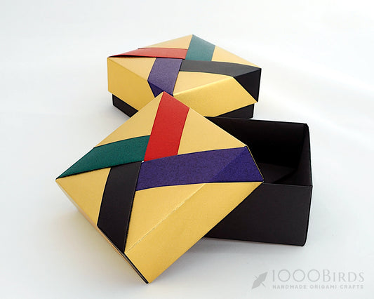 Chevron Pattern Origami Square Box with Lid - Handmade Origami Gift Box