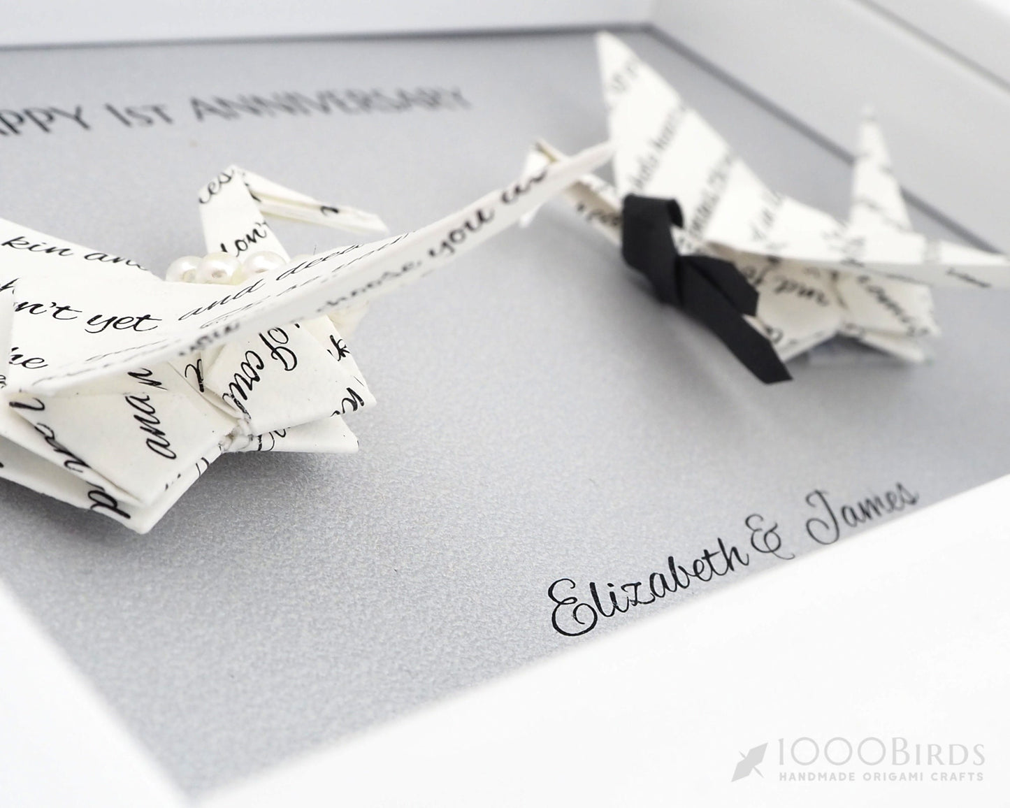 Personalized Origami Crane Art Frame with Wedding Vows, Personal Messages or Love Notes – Perfect 1st Anniversary Gift for Him and Her