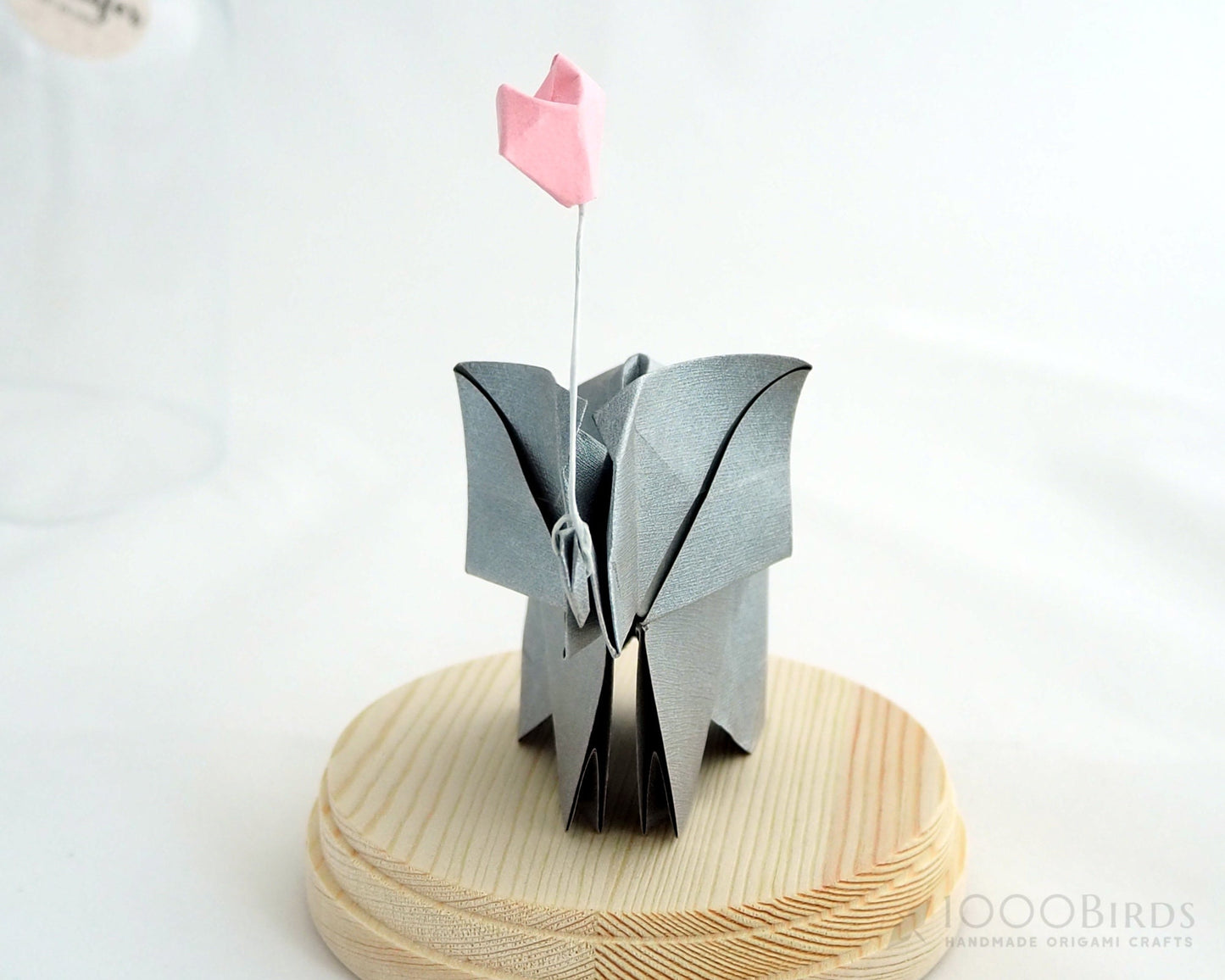 Origami Elephant with Balloon Decor in the Glass Cloche, Baby Shower Gift, Baby Gift, Gift for Mom, Gift for New Parents