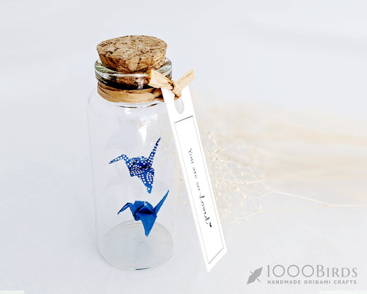 Two Tone Origami Paper Cranes in Mini Bottle with Personalized Tag, Personalized Gift, Best Friend Gift, Lucky Charms, Greeting Card