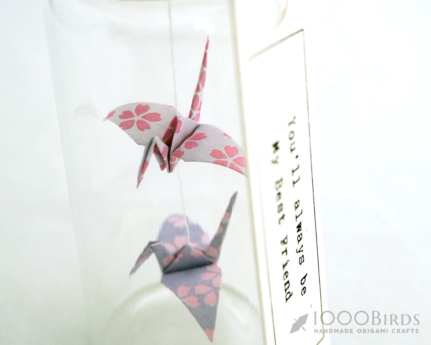 Kawaii Pink Cherry Blossom Origami Paper Cranes Mini Bottle, Crane Garland, Ornament, Bottle Charm, Bottle Art, Friendship Gift, BFF Gift