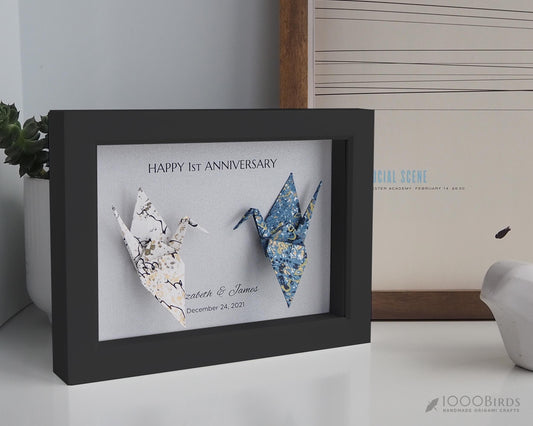 The Deep North Journey Japanese Handprinted Washi Paper Origami Love Birds Frame - | Anniversary & Valentine's Day Gift