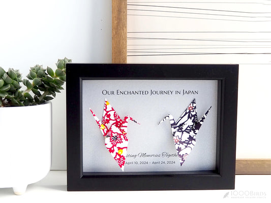 Modern Patterns Framed Origami Crane Art | A Memorable Japan Trip Keepsake for Couple