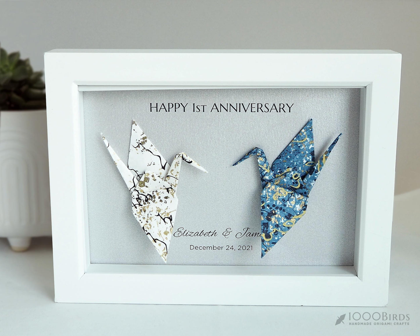 The Deep North Journey Japanese Handprinted Washi Paper Origami Love Birds Frame - | Anniversary & Valentine's Day Gift