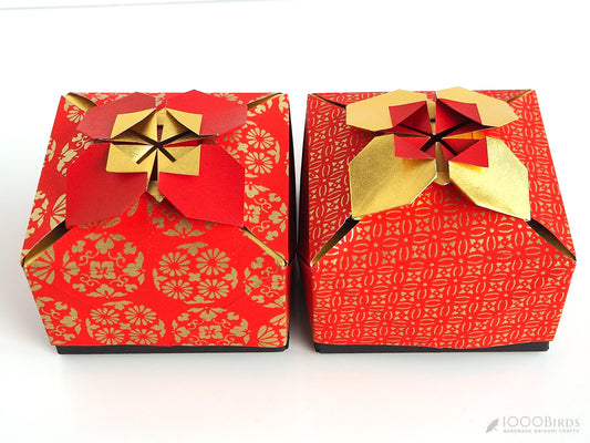 Vermilion and Gold Empty Gift Box | Gold Leaf Embossed | Unique Japanese Gift Box with Lid | Greeting Card