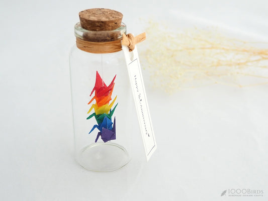 Love & Peace Mini Rainbow Origami Cranes Garland in Glass Bottle for Pride Wedding/lgbtq valentines/Gay Anniversary/ World Peace/Mardi Gras