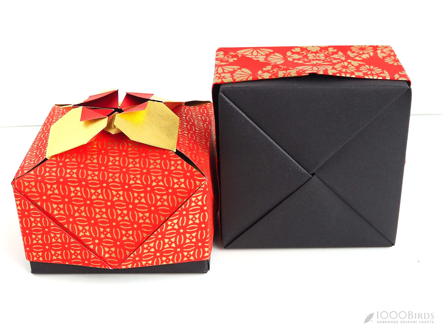 Vermilion and Gold Empty Gift Box | Gold Leaf Embossed | Unique Japanese Gift Box with Lid | Greeting Card