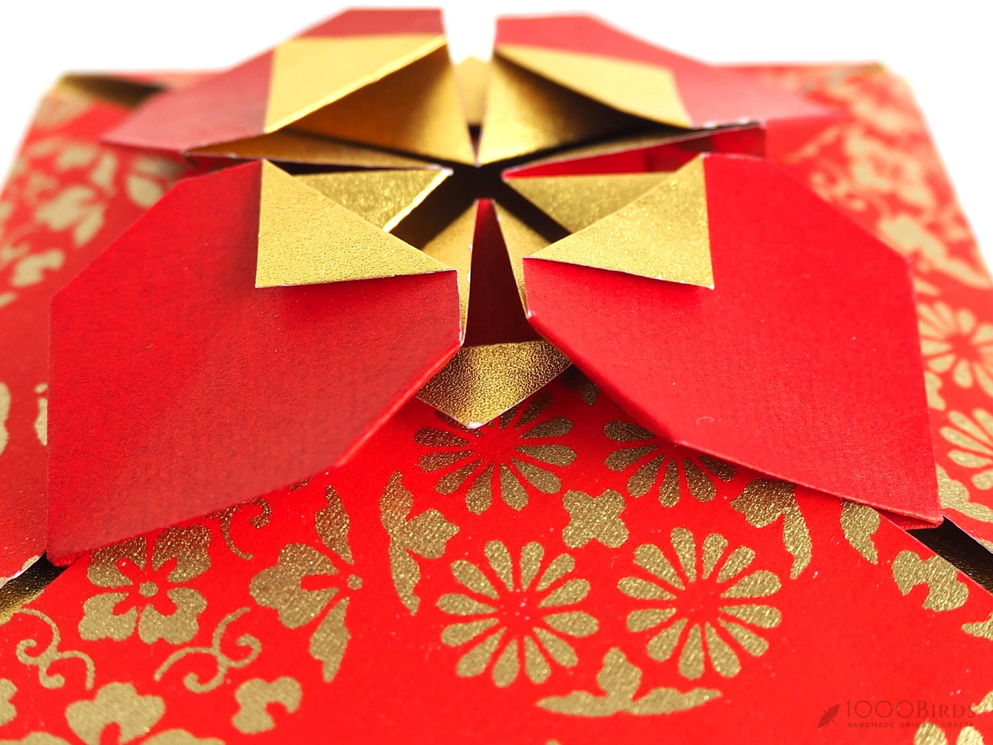 Vermilion and Gold Empty Gift Box | Gold Leaf Embossed | Unique Japanese Gift Box with Lid | Greeting Card