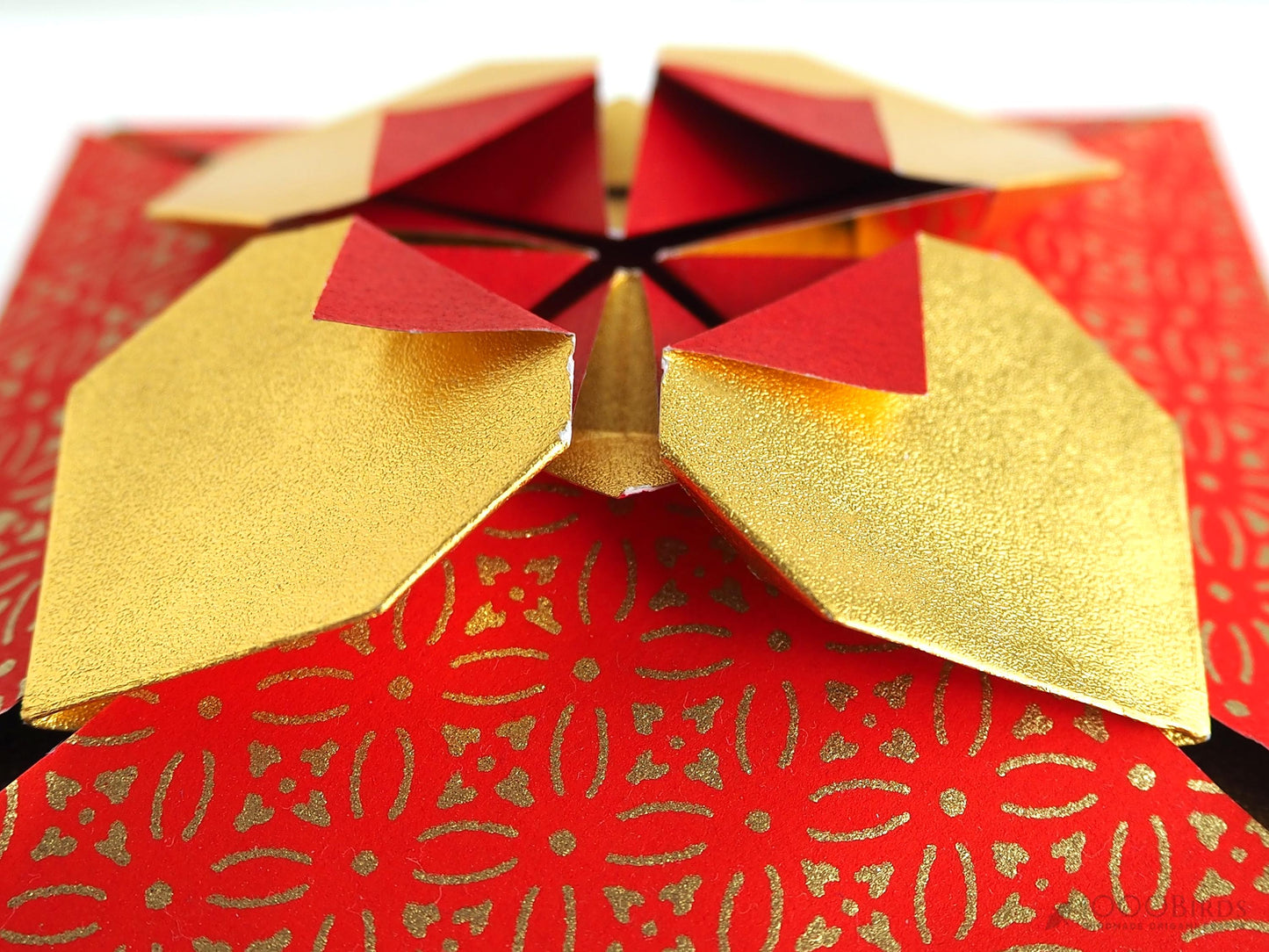 Vermilion and Gold Empty Gift Box | Gold Leaf Embossed | Unique Japanese Gift Box with Lid | Greeting Card