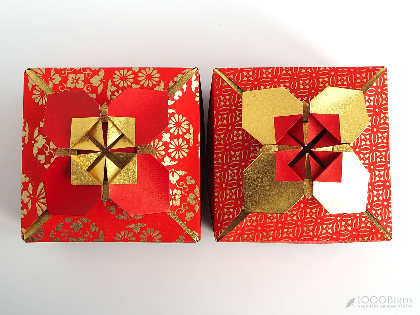 Vermilion and Gold Empty Gift Box | Gold Leaf Embossed | Unique Japanese Gift Box with Lid | Greeting Card